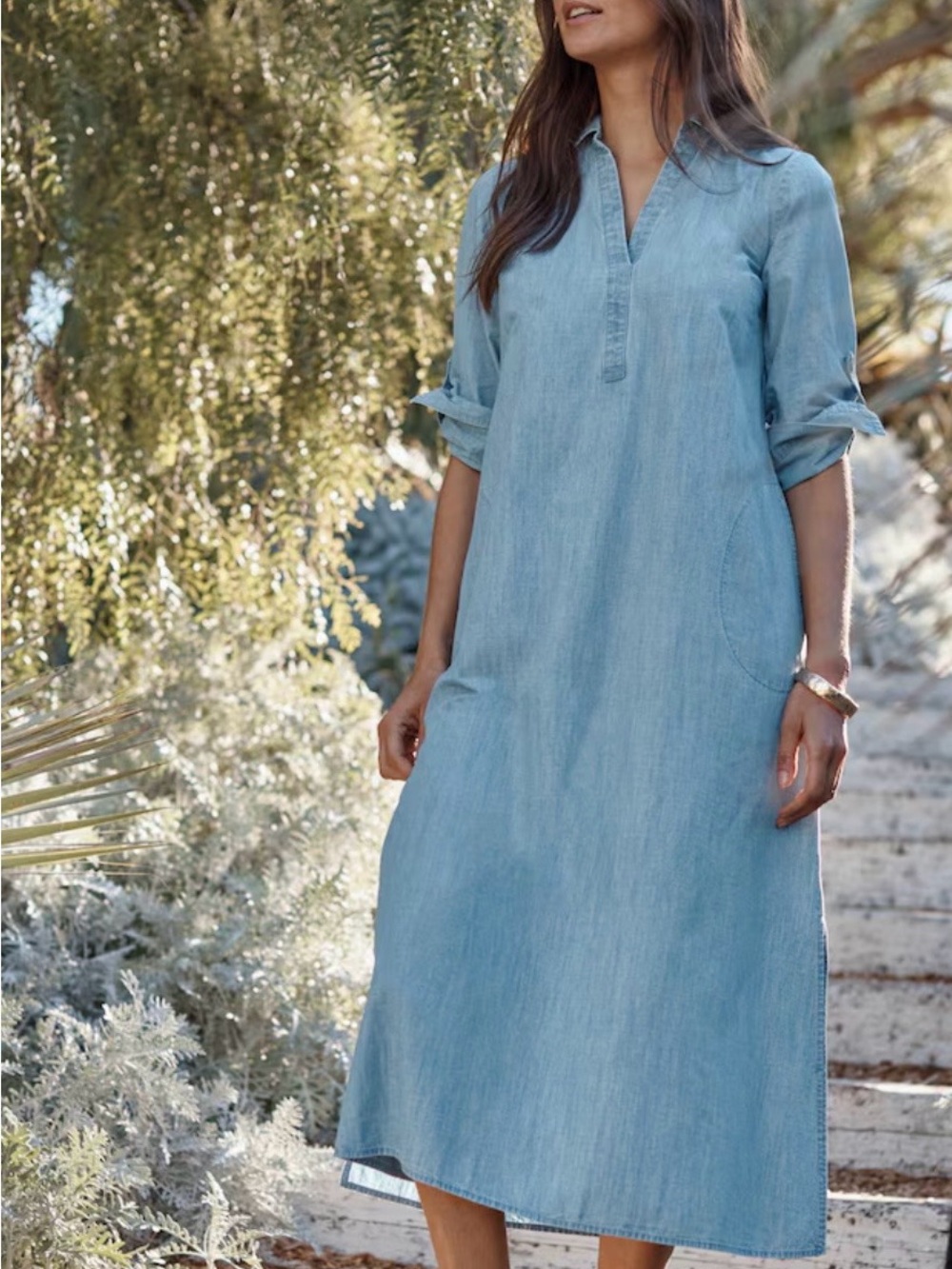 J. Jill Light Blue Denim Midi Shirt Dress